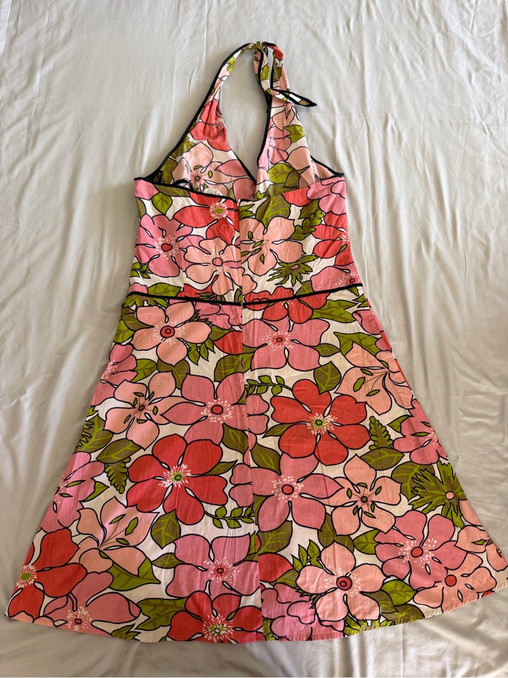 Lux Pink and Red Floral Backless Halter Dress